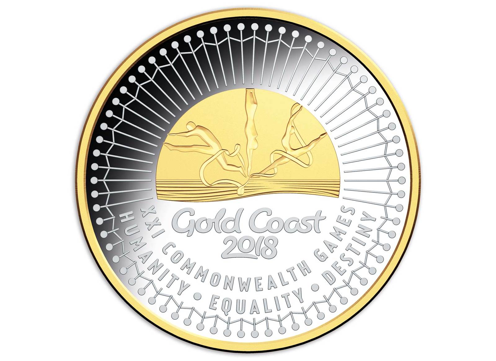 Coins Australia - 2018 XXI Commonwealth Games $5 Silver Gold Plated Proof Coin