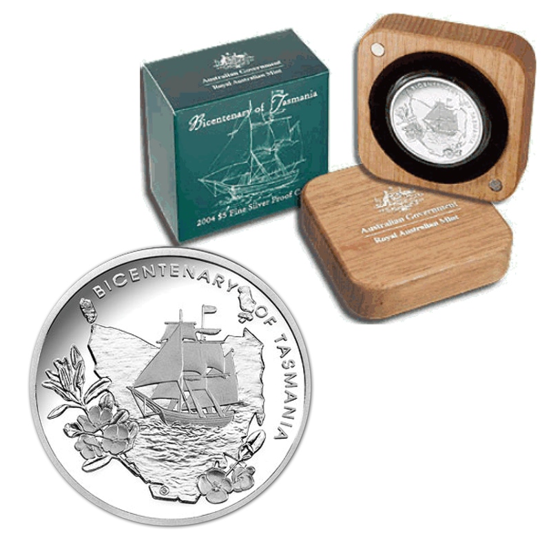 2004 $5 TASMANIA BICENTENARY Silver Proof Coin 