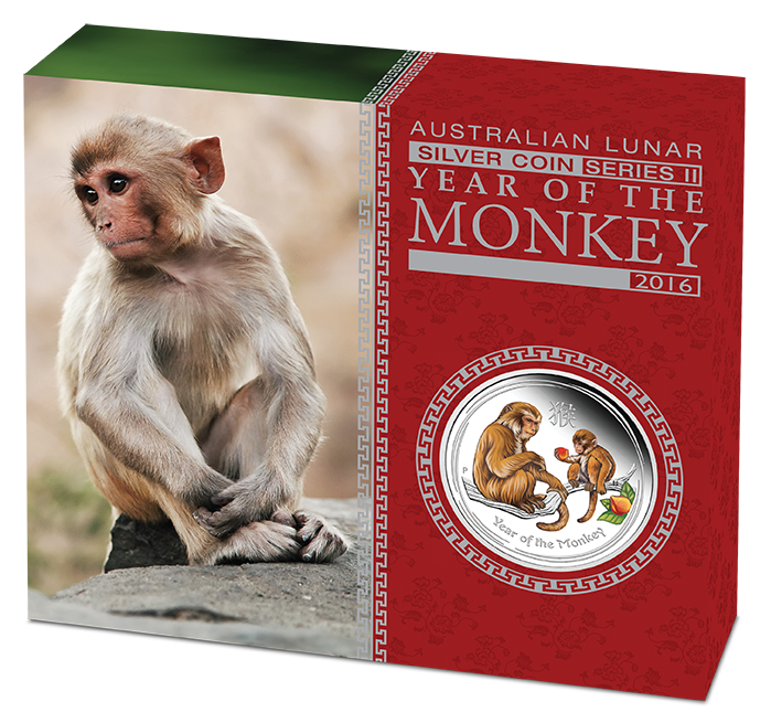 2016 YEAR OF THE MONKEY COLOURED 1oz Silver Proof Coin 